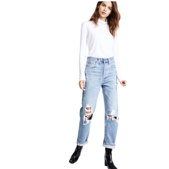 AGOLDE 100% ORGANIC COTTON RIPPED KNEE BUTTON FLY HIGH WAISTED JEANS SZ 28 - Picture 6 of 16